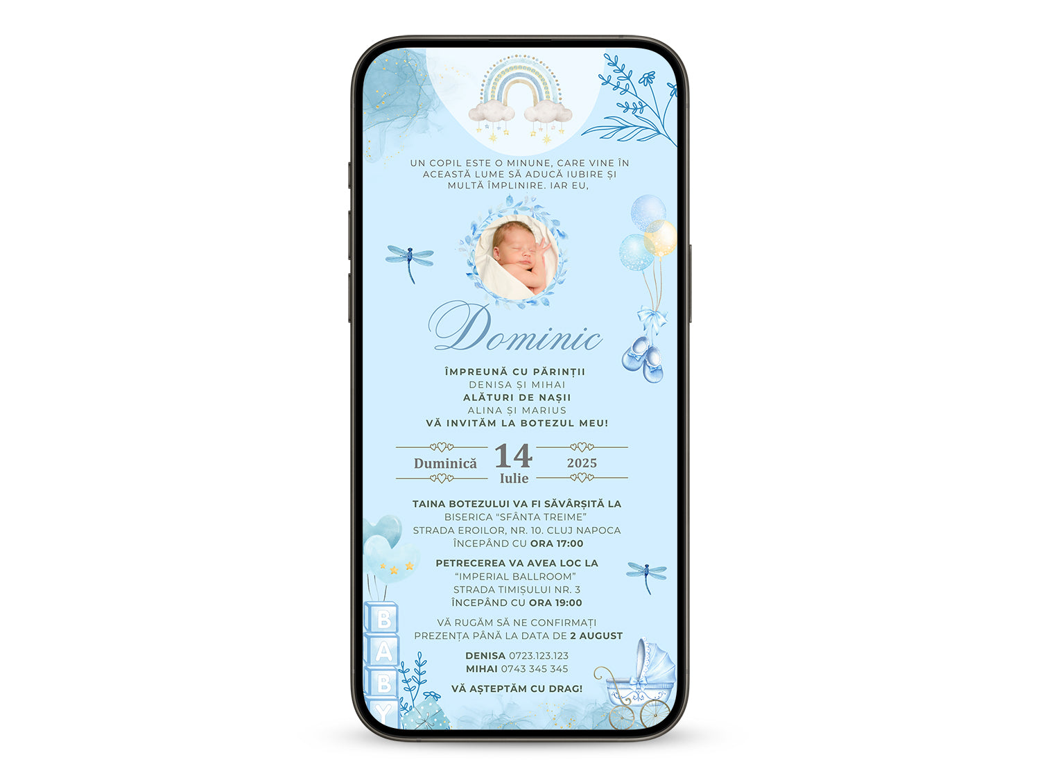 Invitatie Botez Baby Boy Royal, Format Digital