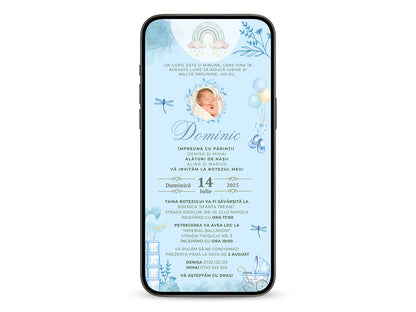 Invitatie Botez Baby Boy Royal, Format Digital