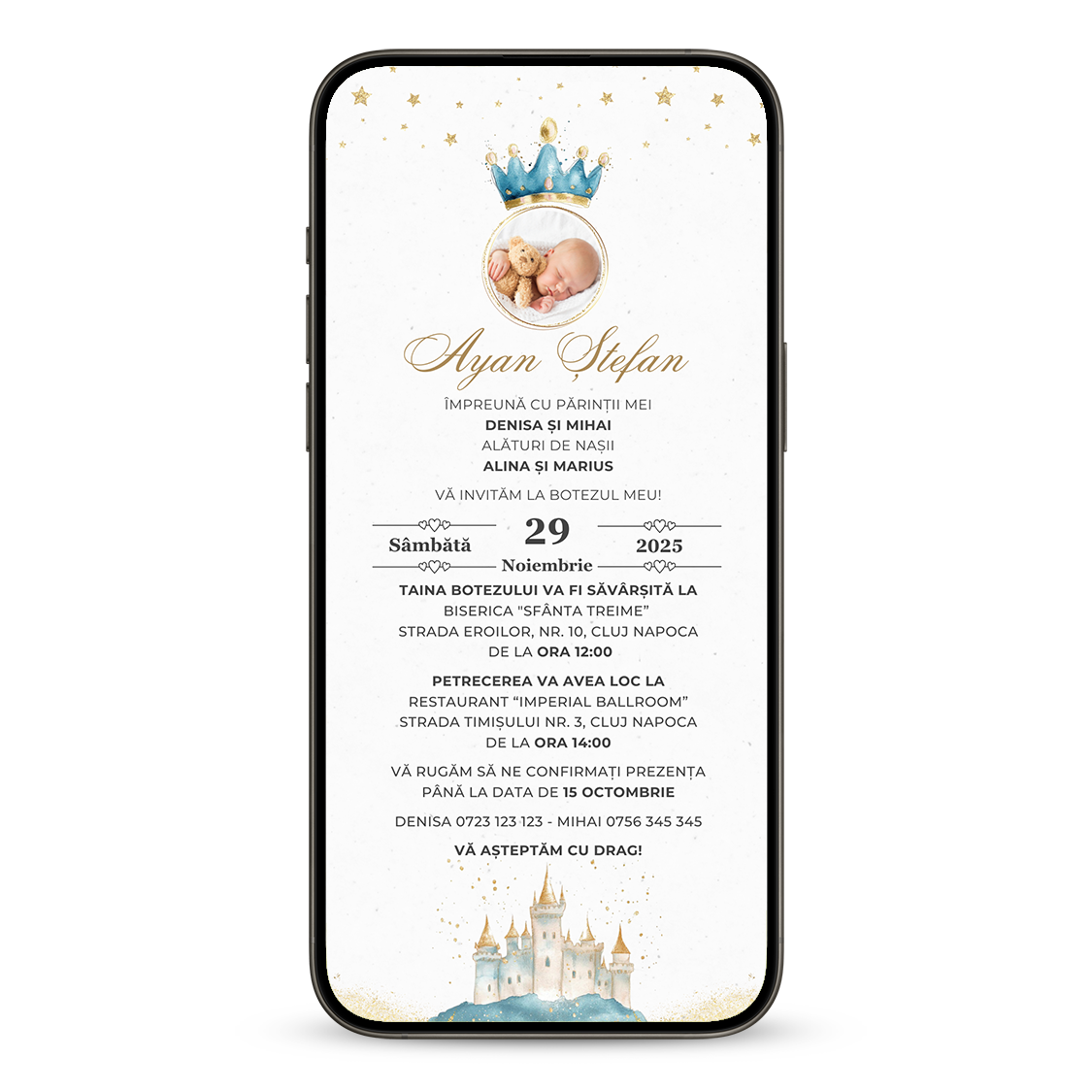Invitatie Botez Baby Boy Royal, Format Digital-BalloonEvents.ro