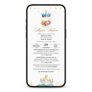 Invitatie Botez Baby Boy Royal, Format Digital-BalloonEvents.ro