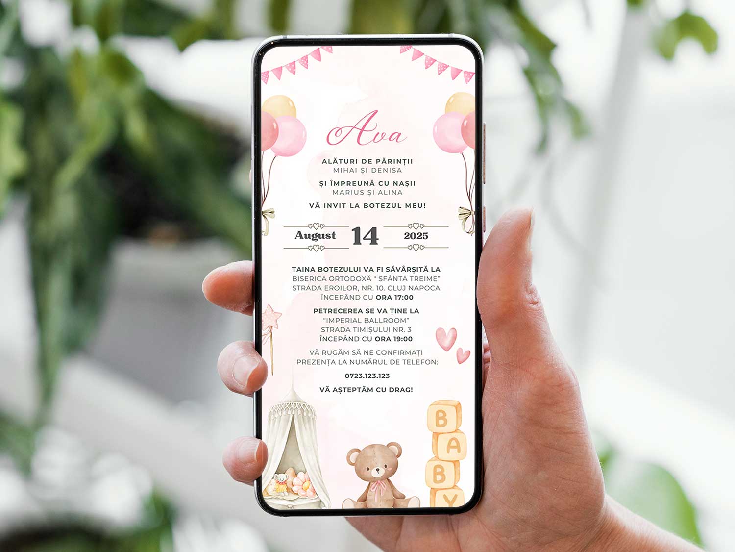 Invitatie Botez Baby Girl Room, Format Digital