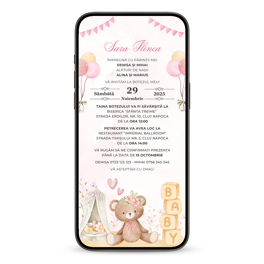 Invitatie Botez Baby Girl Room, Format Digital-BalloonEvents.ro