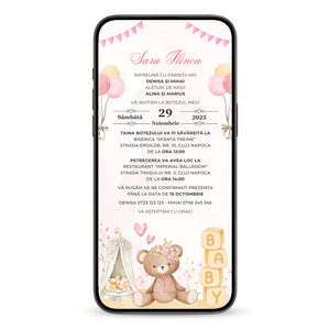 Invitatie Botez Baby Girl Room, Format Digital