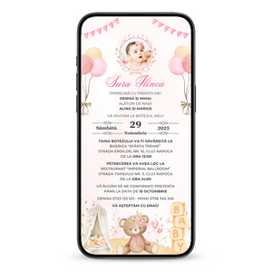 Invitatie Botez Baby Girl Room, Format Digital-BalloonEvents.ro
