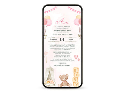 Invitatie Botez Baby Girl Room, Format Digital