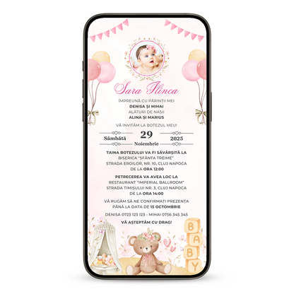Invitatie Botez Baby Girl Room, Format Digital-BalloonEvents.ro