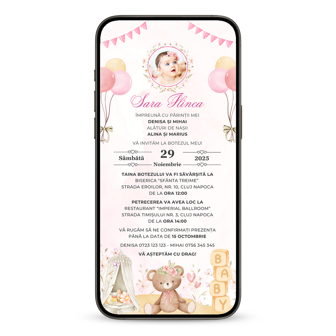 Invitatie Botez Baby Girl Room, Format Digital-BalloonEvents.ro