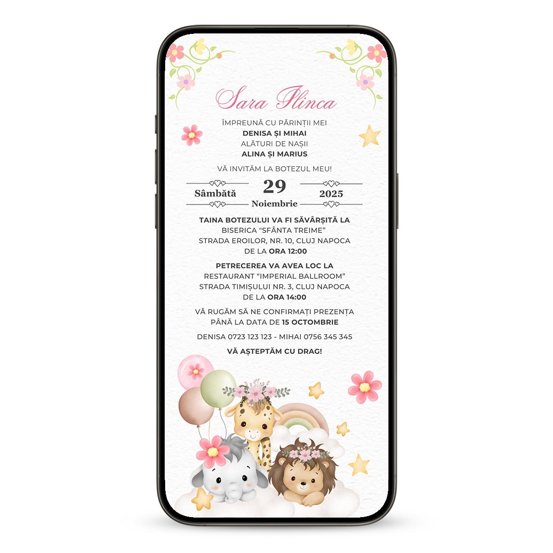 Invitatie Botez Baby Girl Safari, Format Digital-BalloonEvents.ro