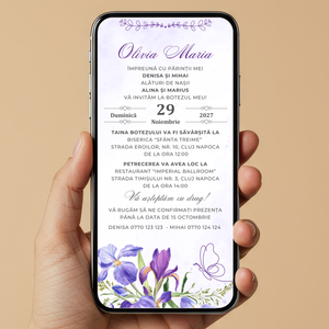 Invitatie Botez Baby Iris, Format Digital