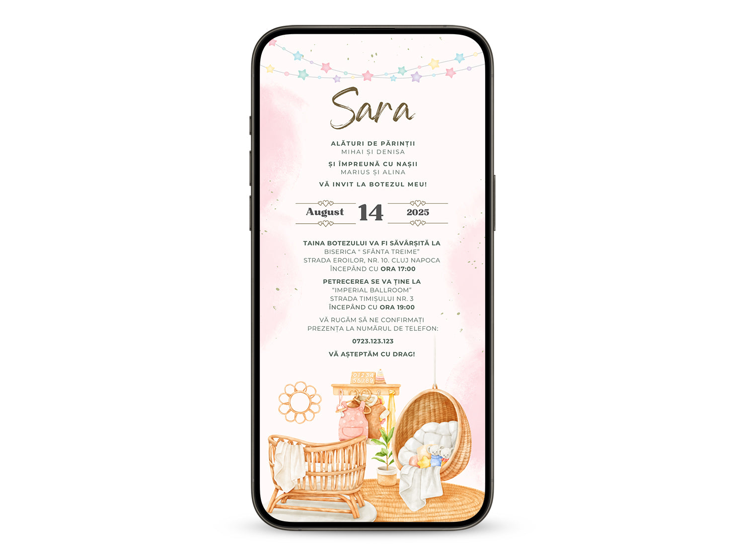 Invitatie Botez Baby Star, Format Digital