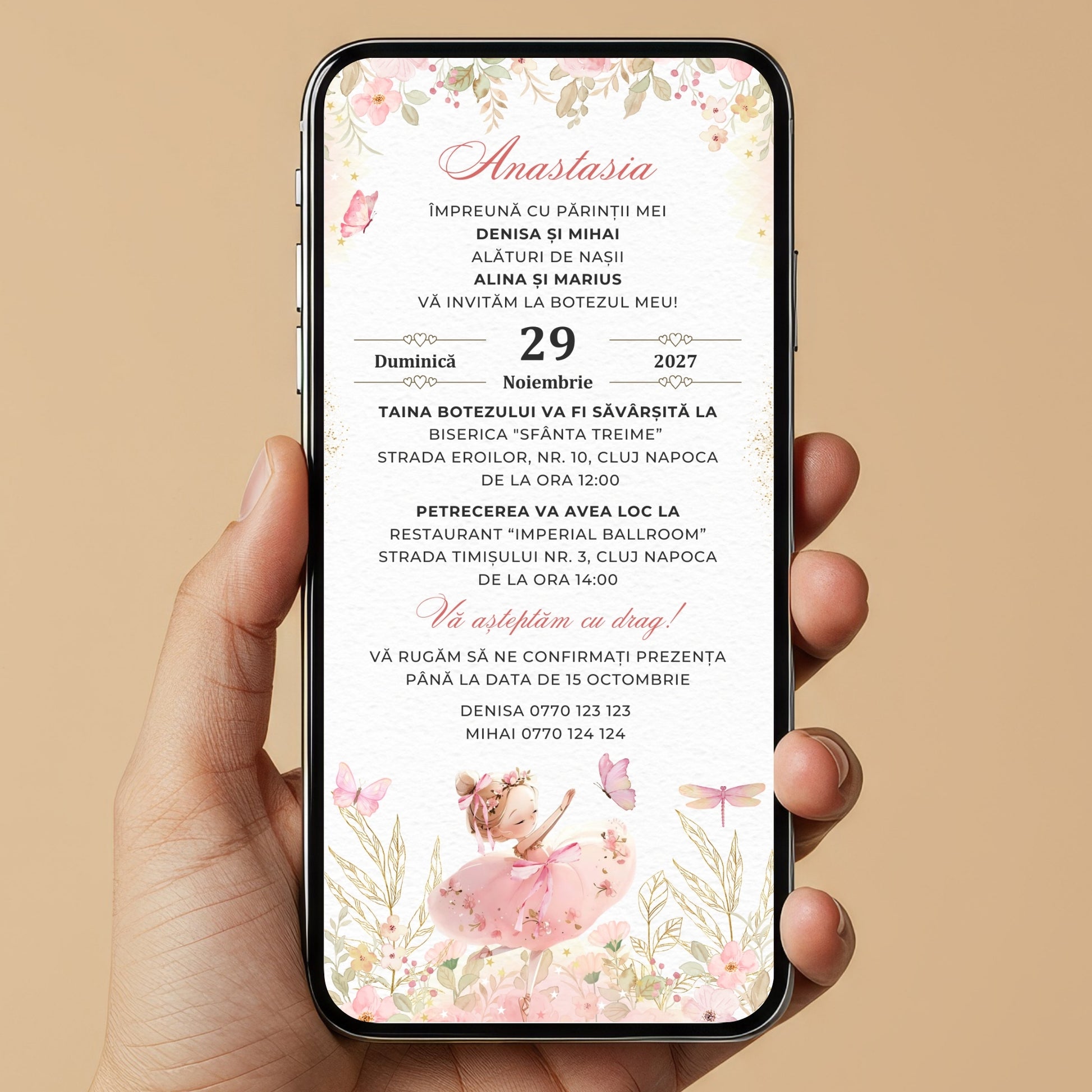 Invitatie Botez Balerina, Format Digital-BalloonEvents.ro