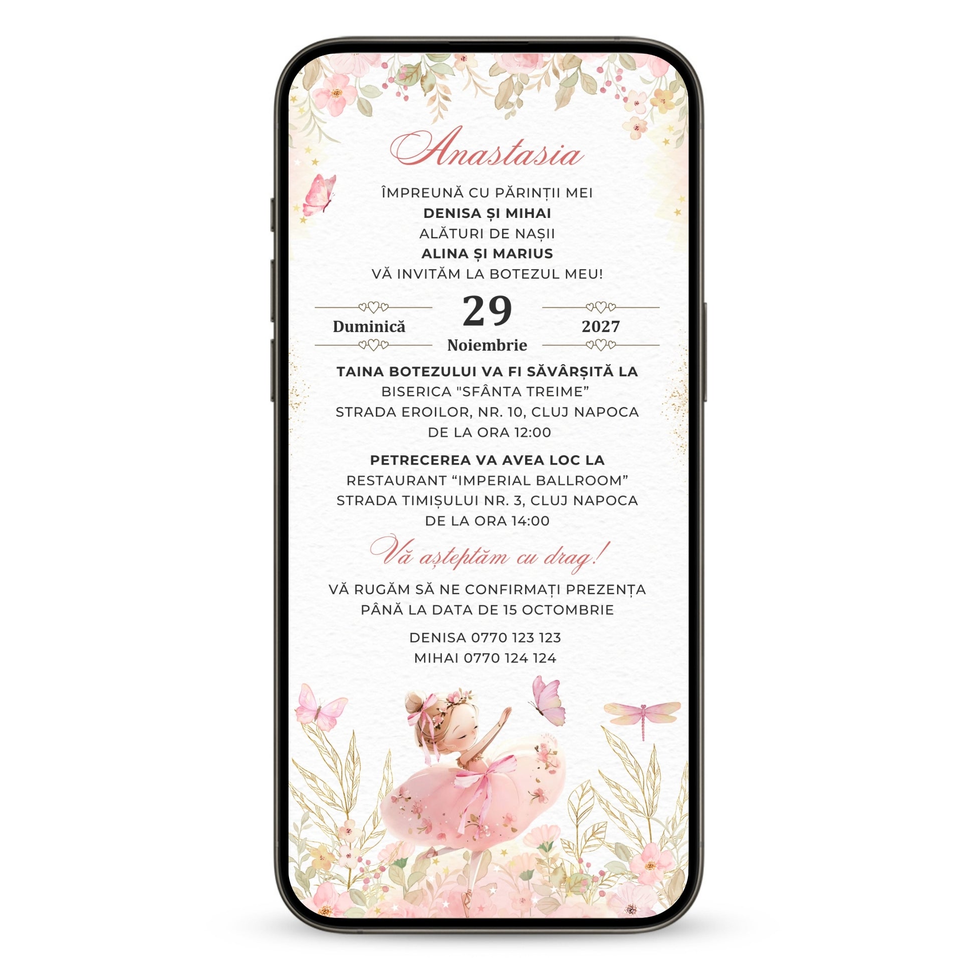 Invitatie Botez Balerina, Format Digital-BalloonEvents.ro