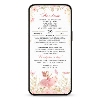 Invitatie Botez Balerina, Format Digital-BalloonEvents.ro