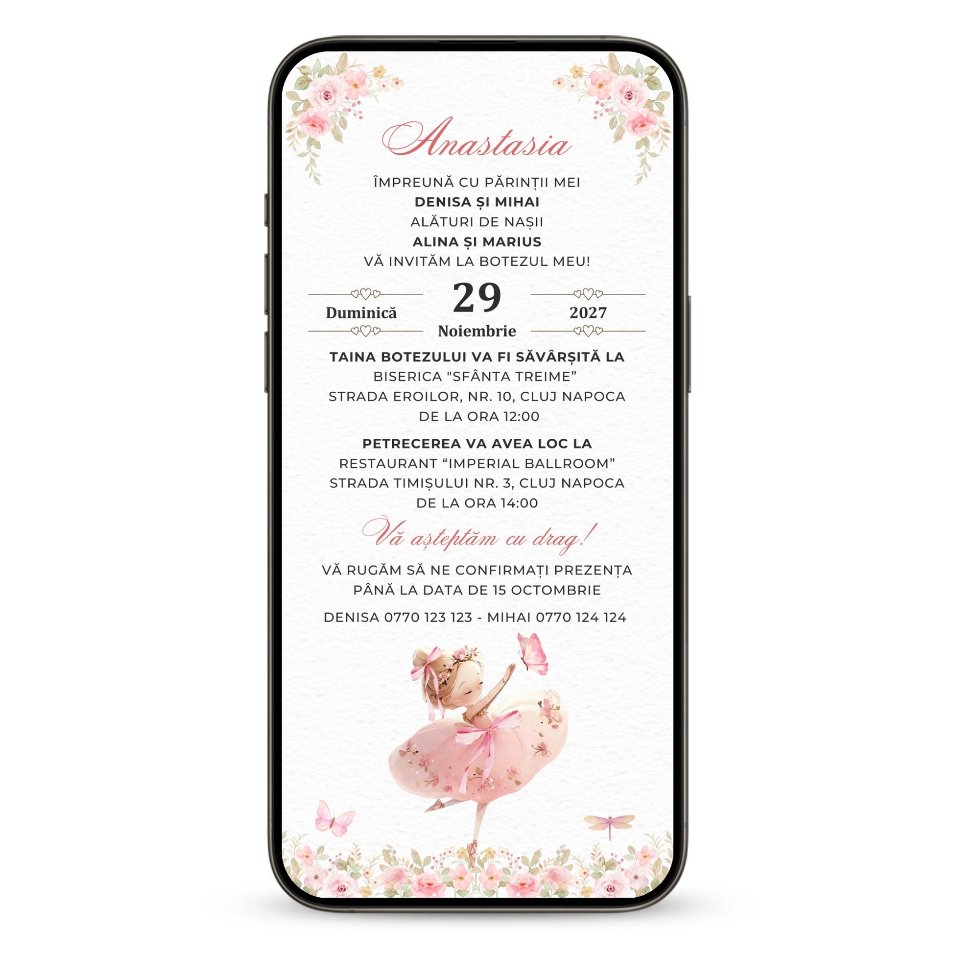 Invitatie Botez Balerina, Format Digital-BalloonEvents.ro