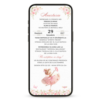 Invitatie Botez Balerina, Format Digital-BalloonEvents.ro