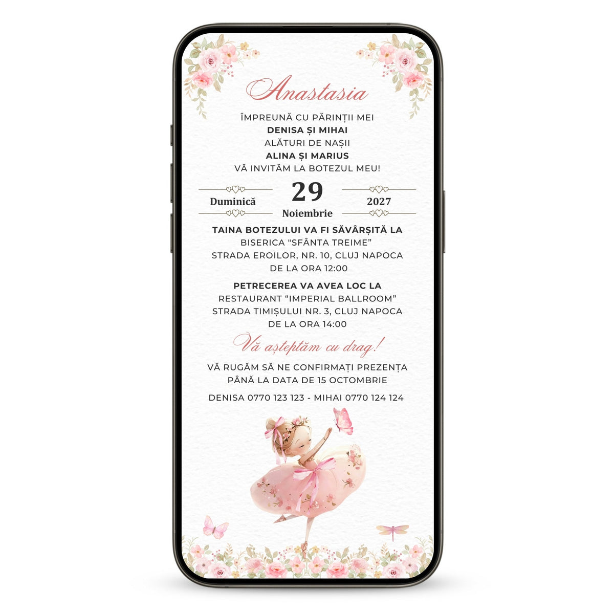 Invitatie Botez Balerina, Format Digital-BalloonEvents.ro