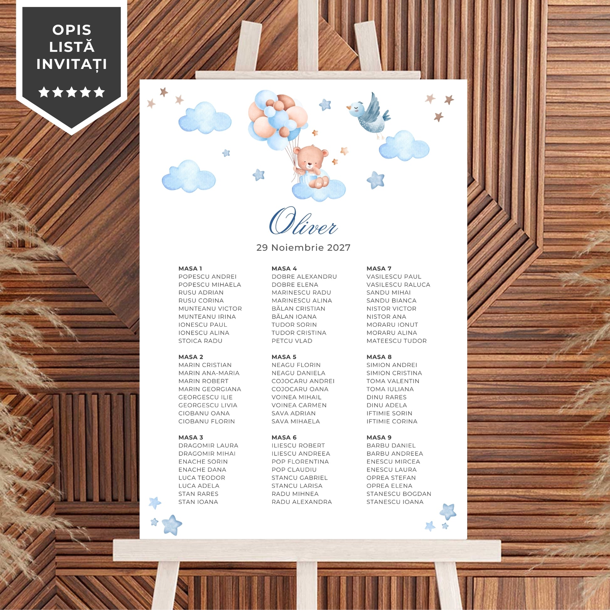 Invitatie Botez Balloon Bouquet Boy, Format Digital-BalloonEvents.ro