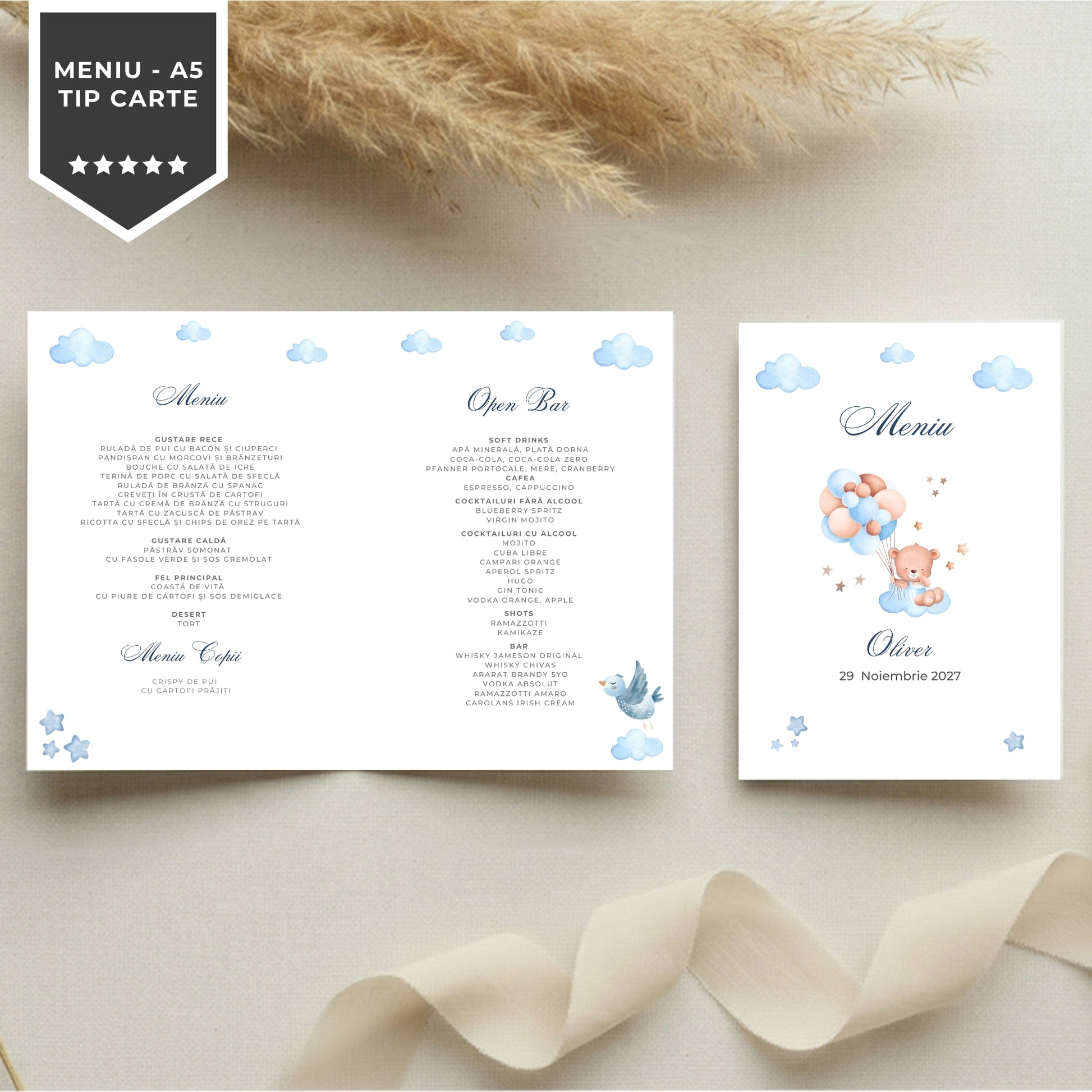 Invitatie Botez Balloon Bouquet Boy, Format Digital-BalloonEvents.ro