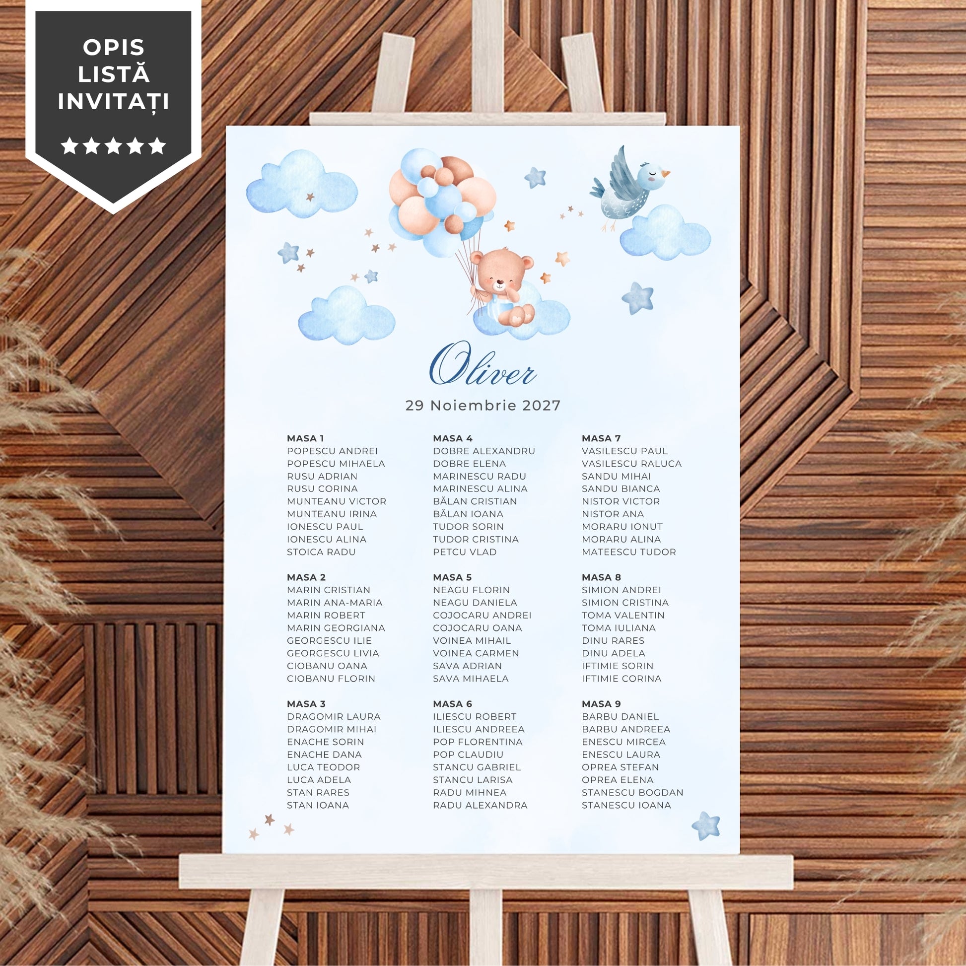 Invitatie Botez Balloon Bouquet Boy, Format Digital-BalloonEvents.ro