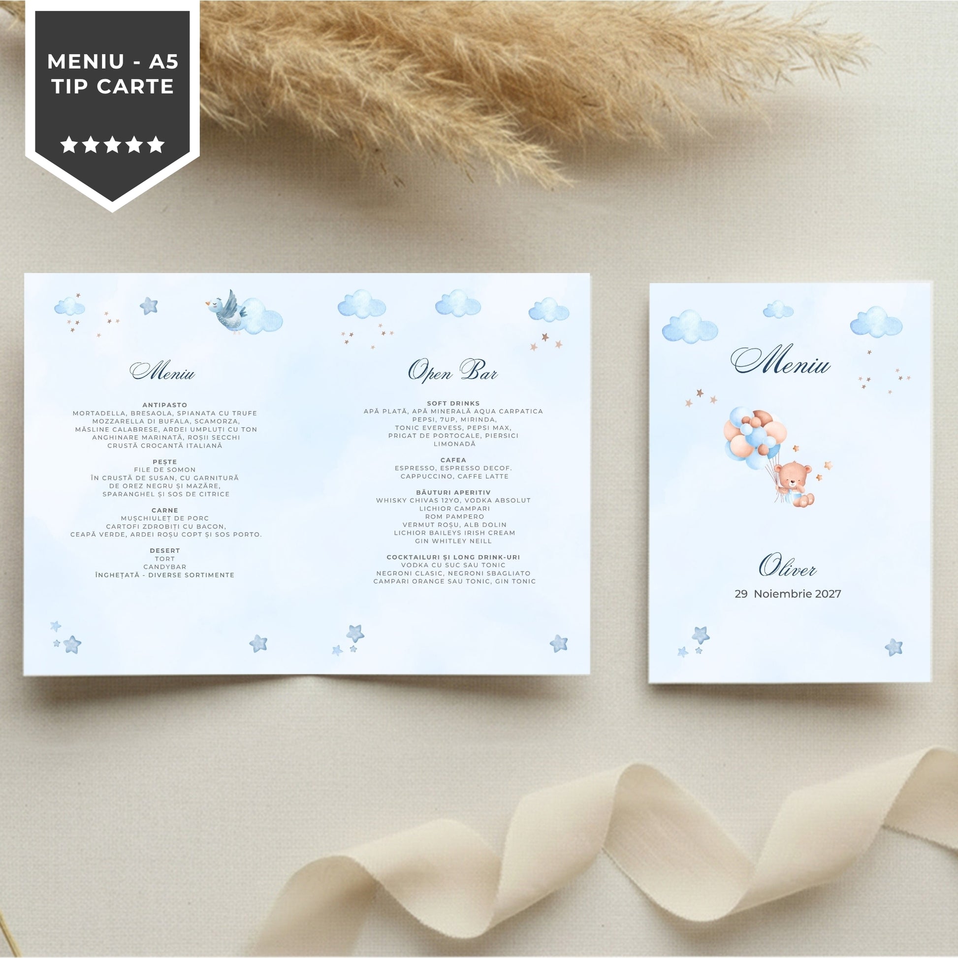 Invitatie Botez Balloon Bouquet Boy, Format Digital-BalloonEvents.ro