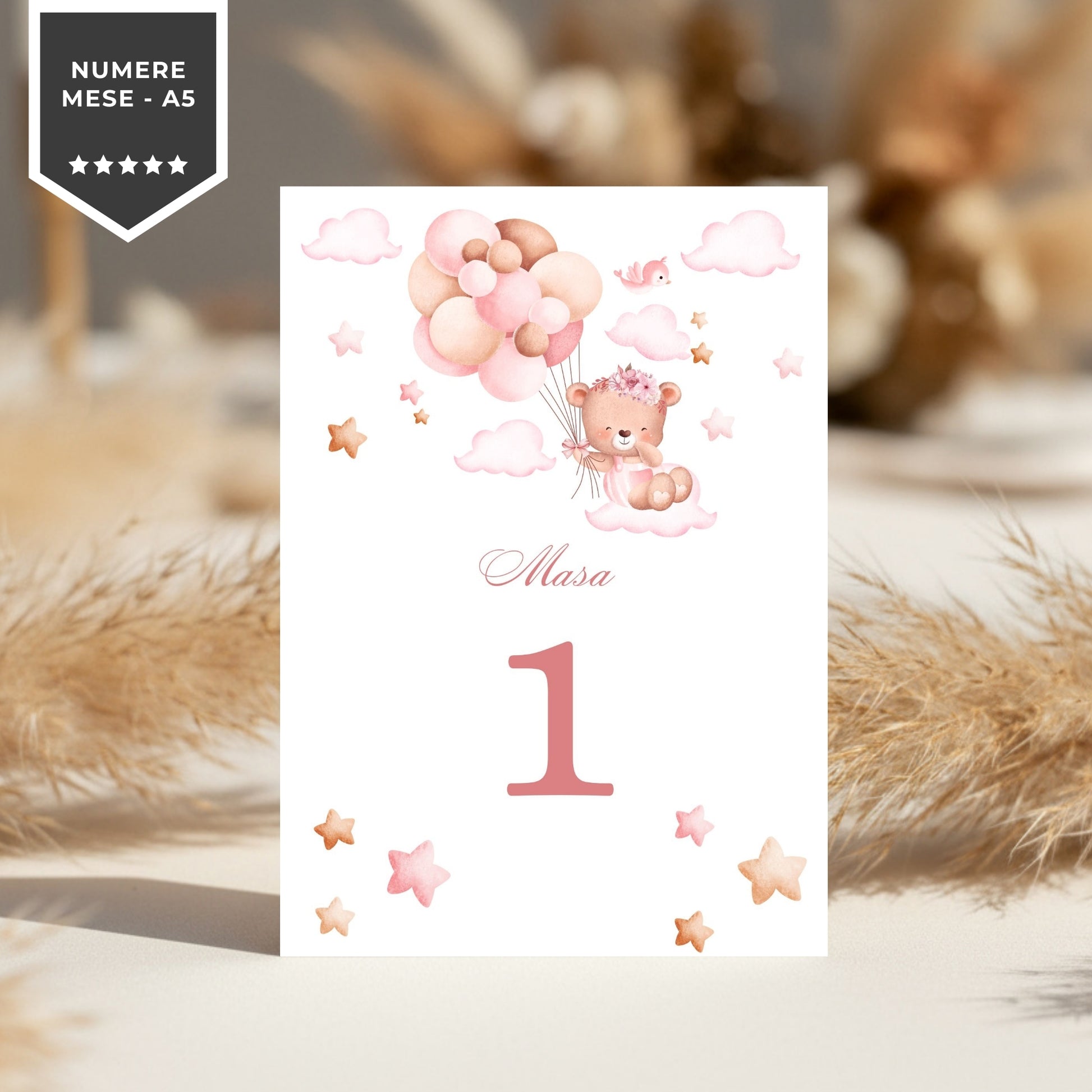 Invitatie Botez Balloon Bouquet Girl, Format Digital-BalloonEvents.ro