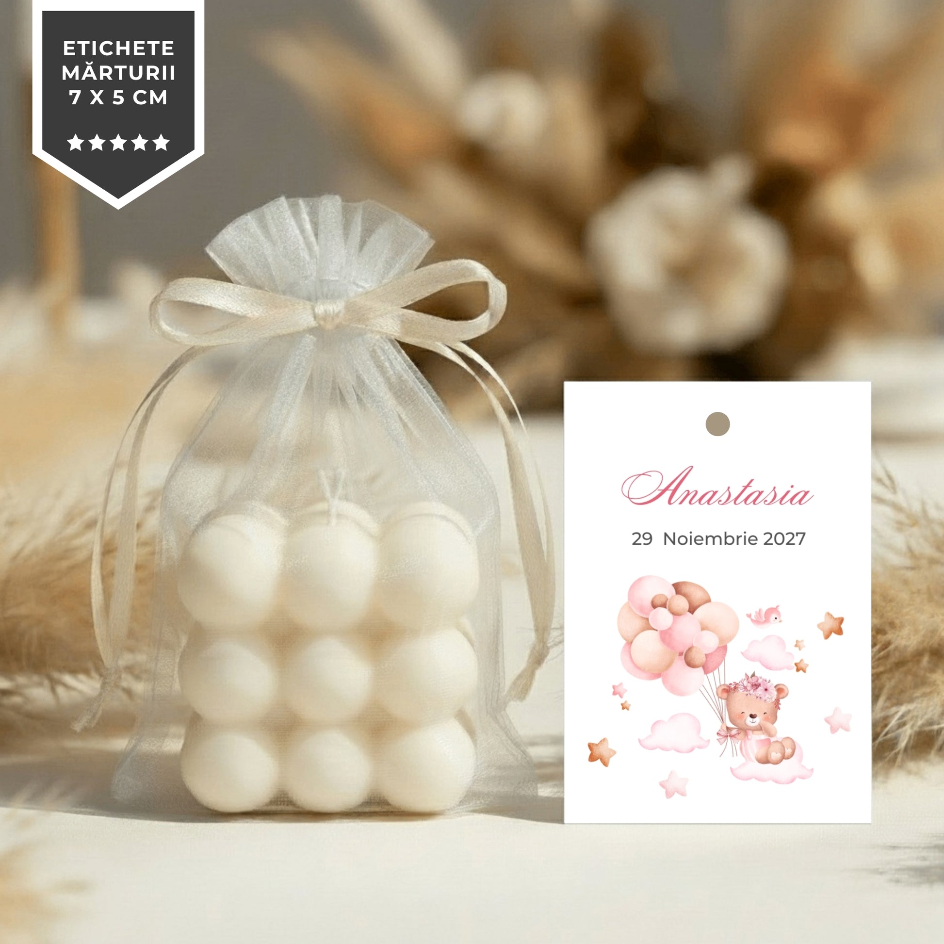 Invitatie Botez Balloon Bouquet Girl, Format Digital-BalloonEvents.ro