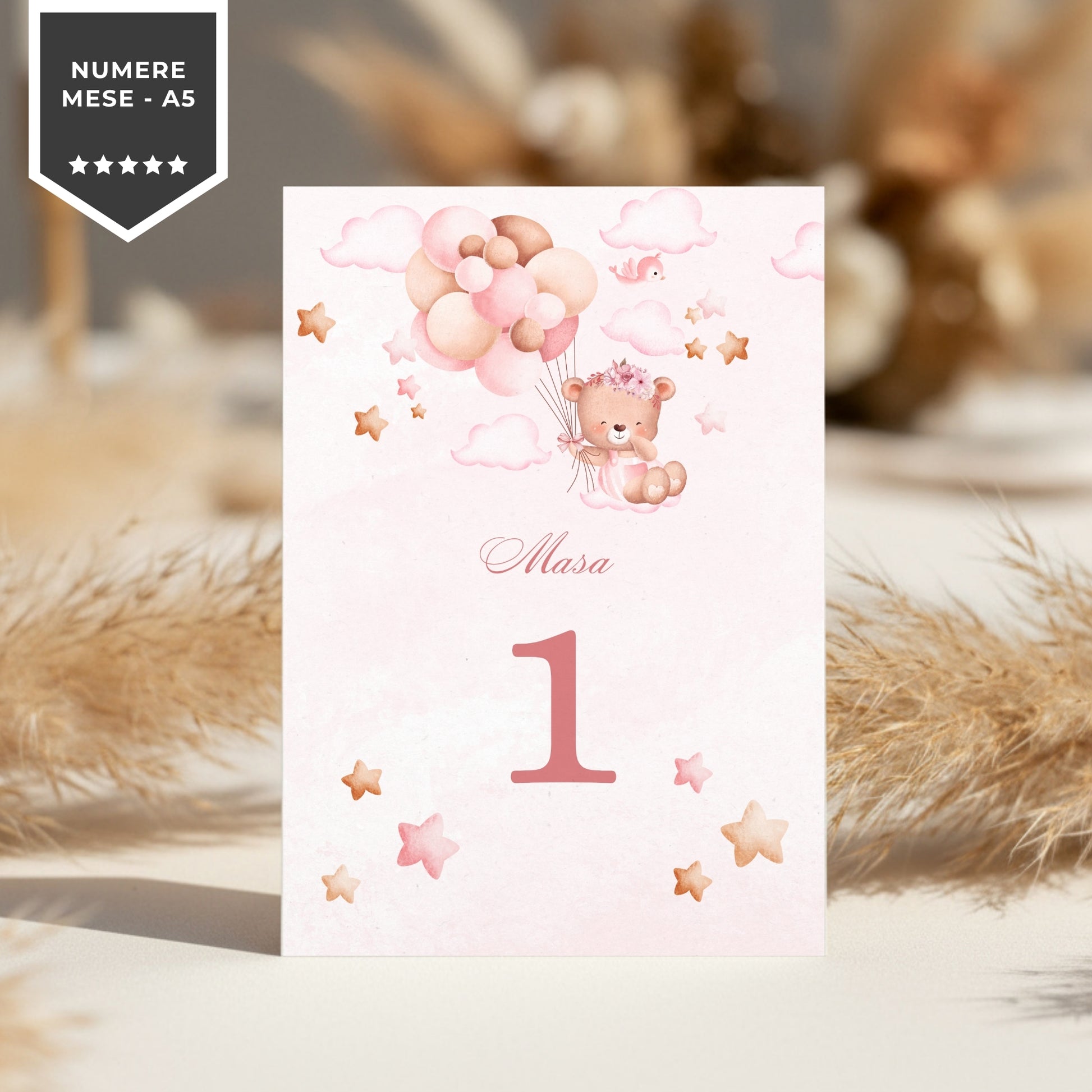 Invitatie Botez Balloon Bouquet Girl, Format Digital-BalloonEvents.ro