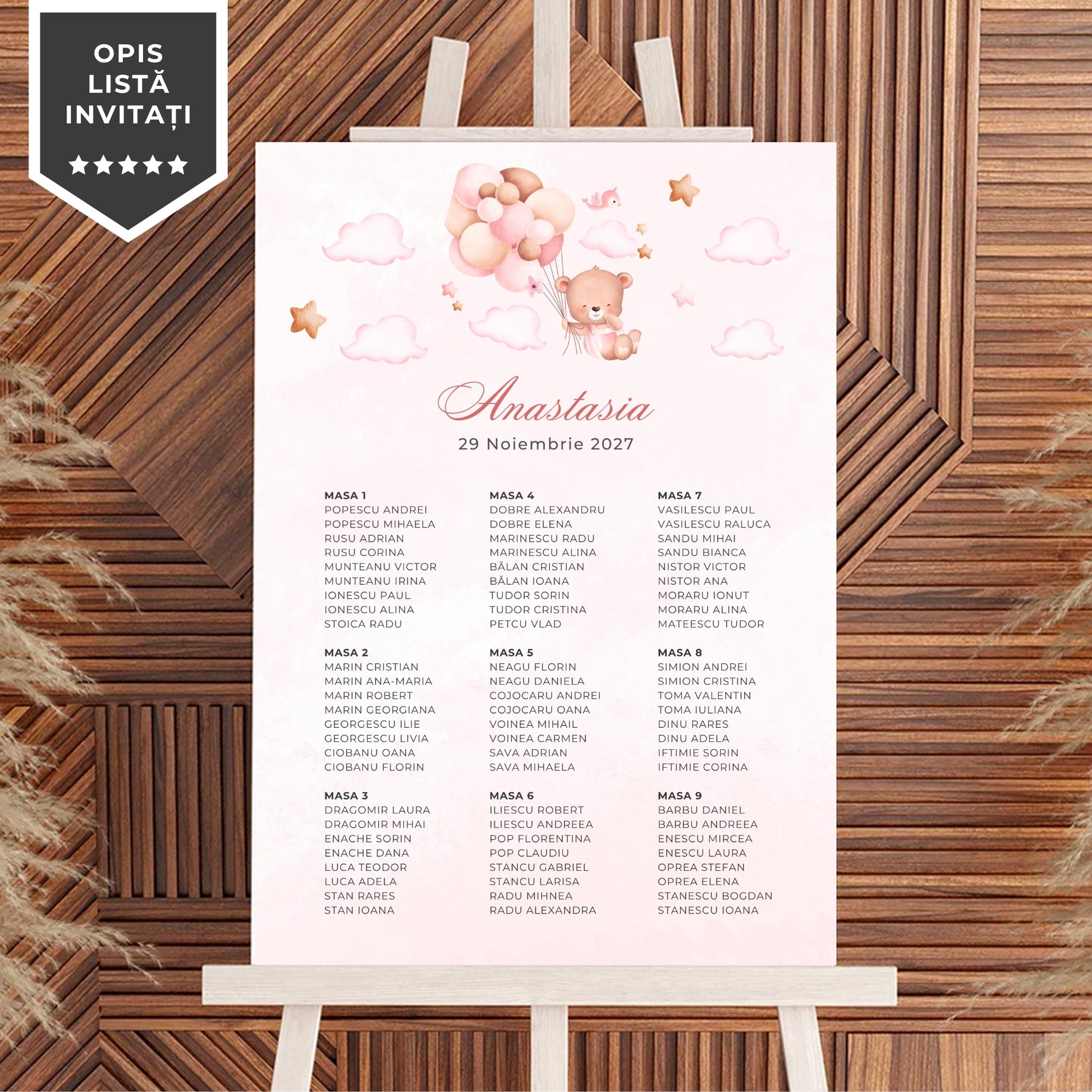 Invitatie Botez Balloon Bouquet Girl, Format Digital-BalloonEvents.ro