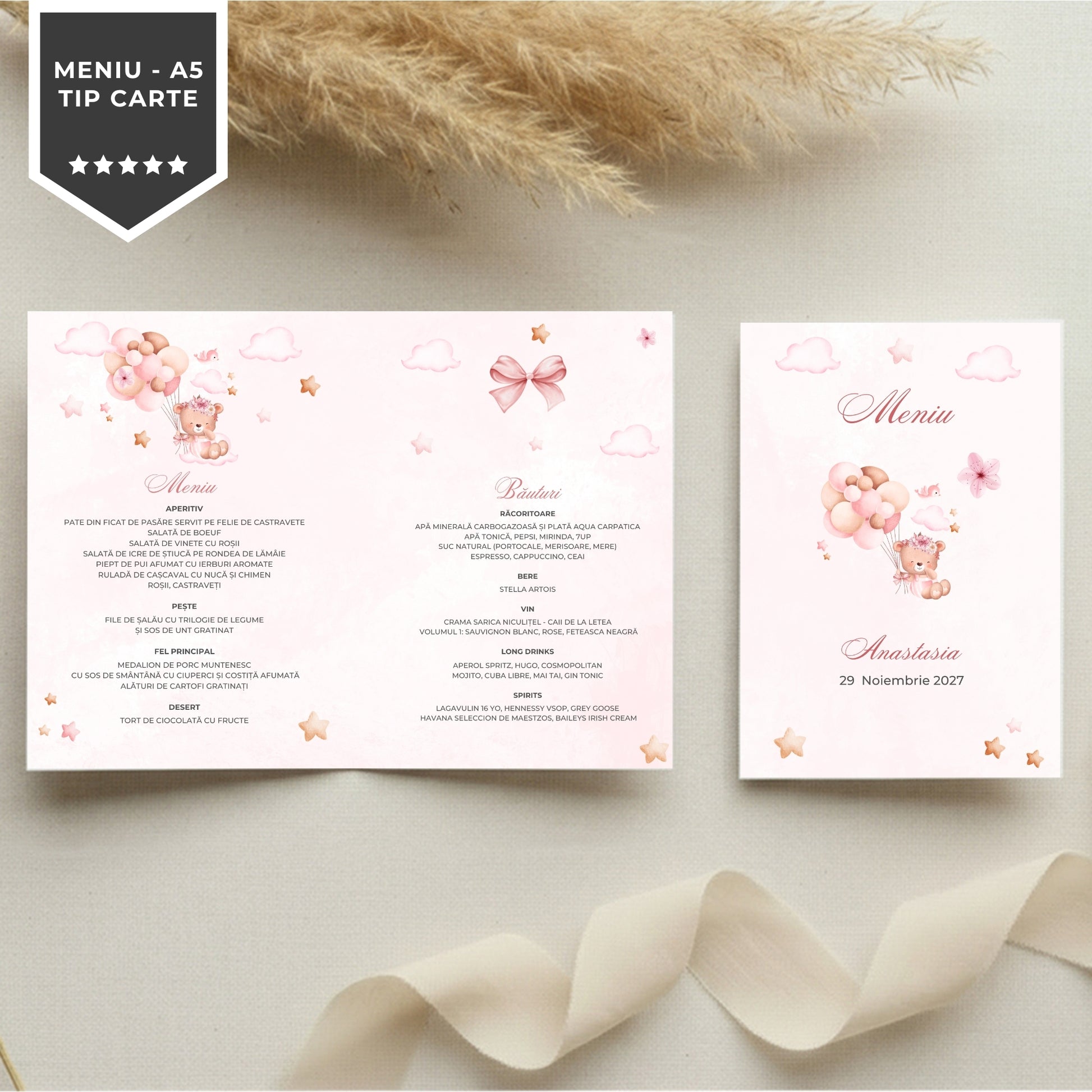 Invitatie Botez Balloon Bouquet Girl, Format Digital-BalloonEvents.ro