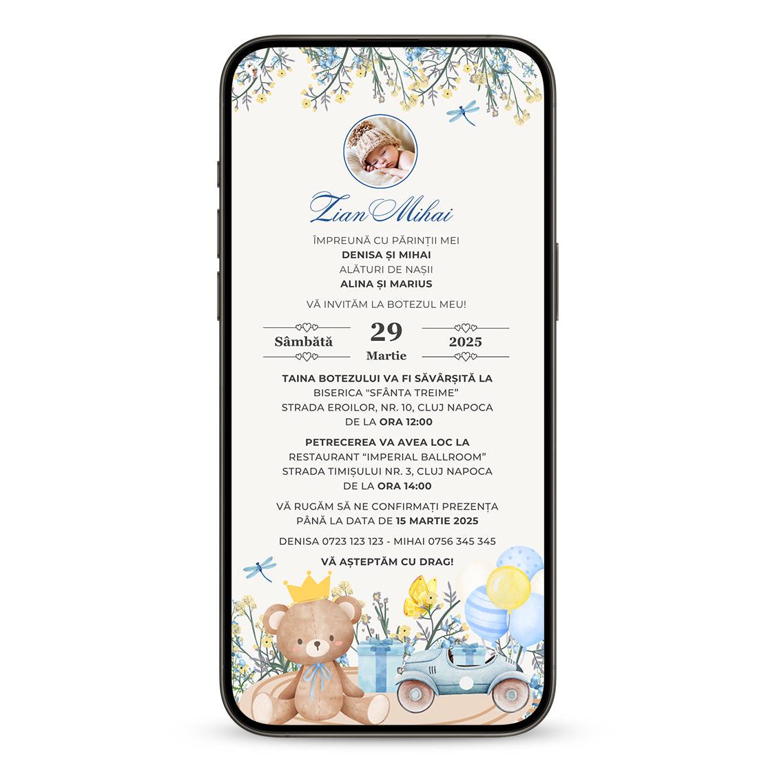 Invitatie Botez Balloon Celestial, Format Digital-BalloonEvents.ro