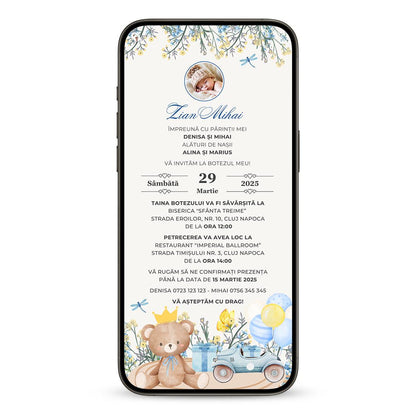 Invitatie Botez Balloon Celestial, Format Digital-BalloonEvents.ro