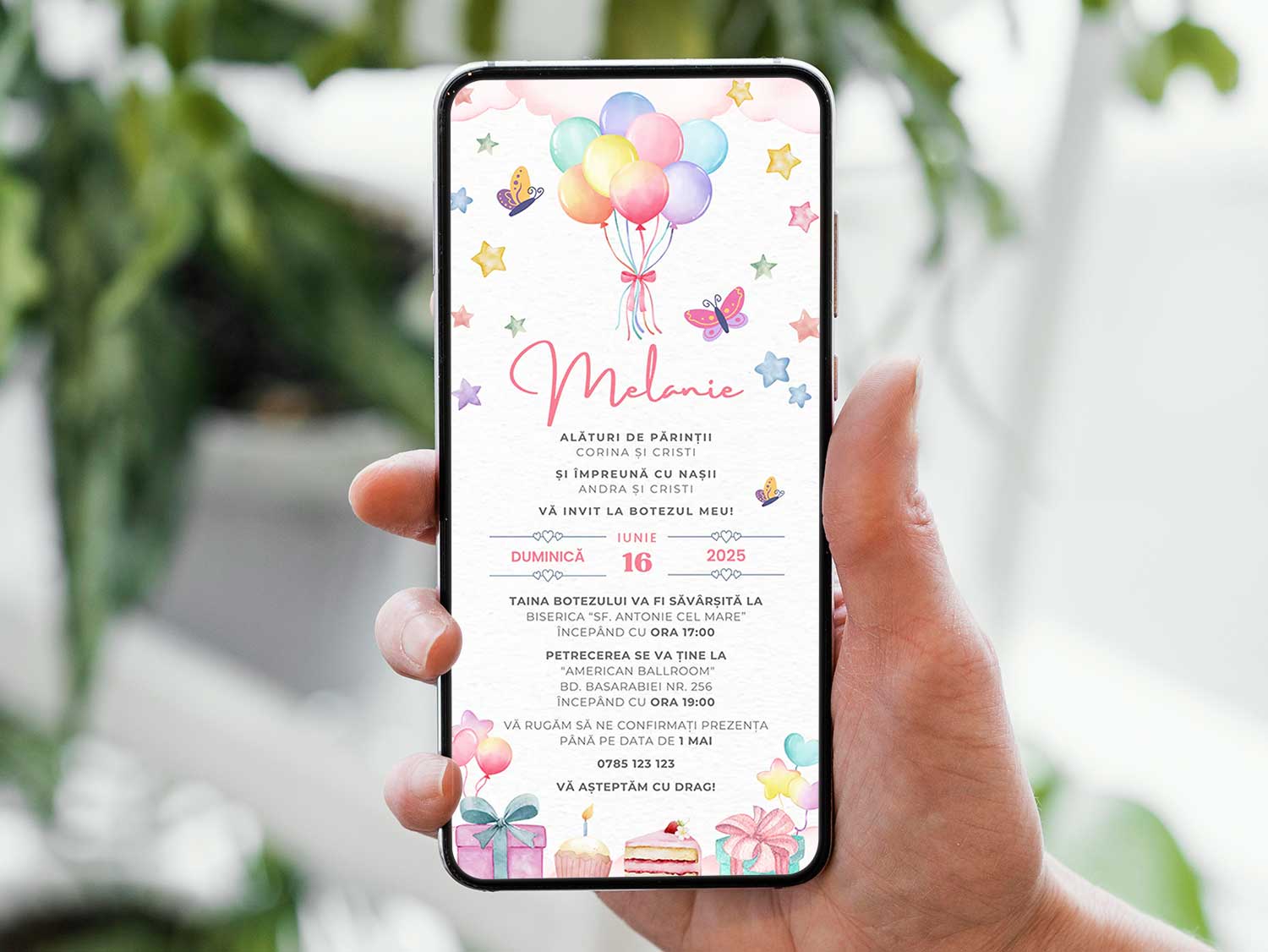 Invitatie Botez Balloon, Format Digital