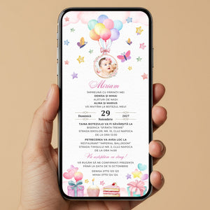 Invitatie Botez Balloon, Format Digital