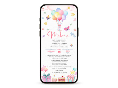 Invitatie Botez Balloon, Format Digital