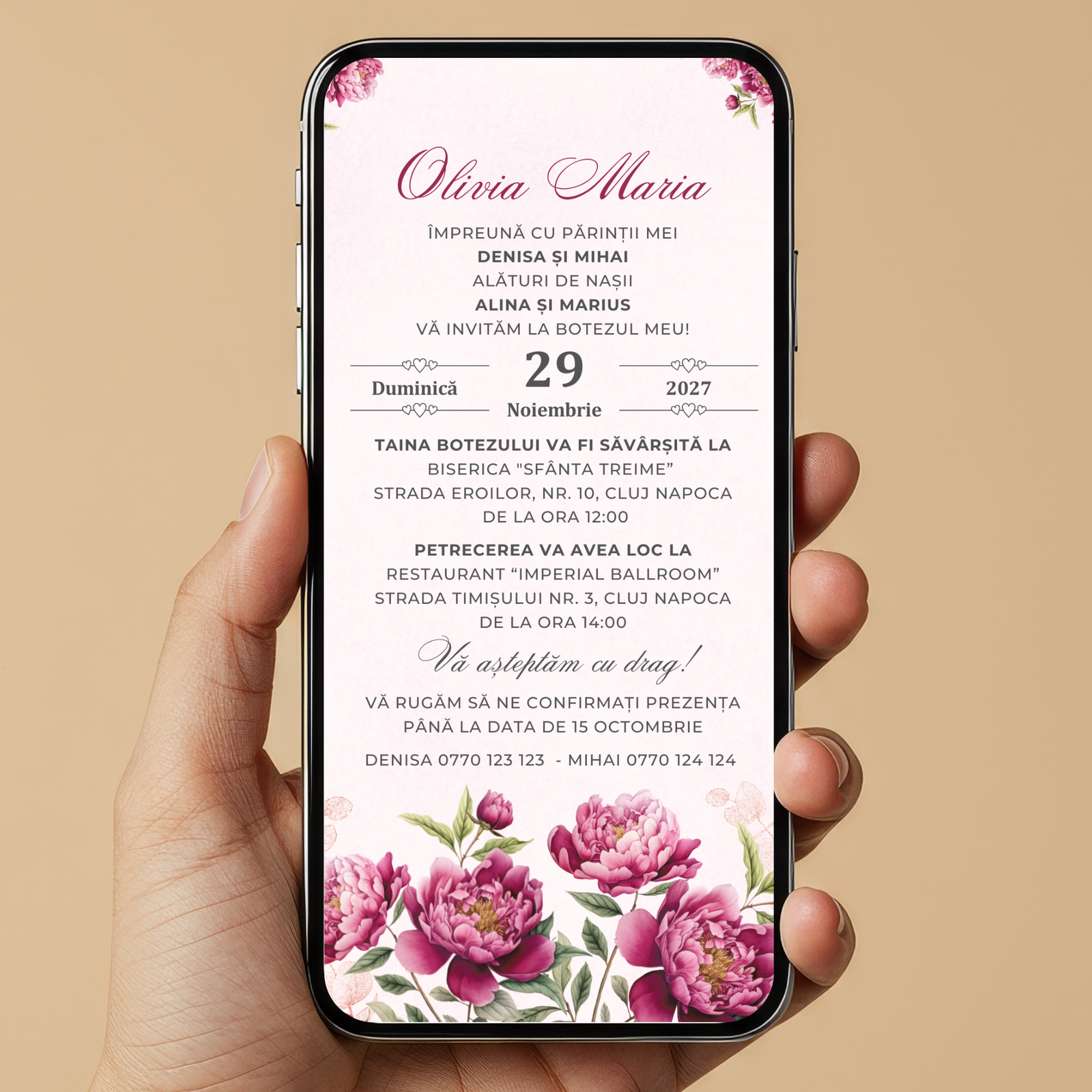 Invitatie Botez Beautiful Burgundy, Format Digital-BalloonEvents.ro