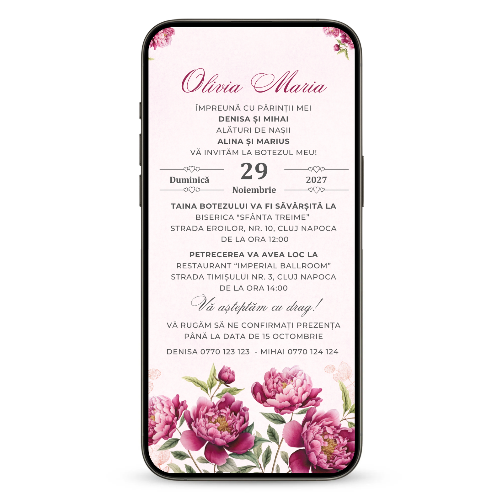 Invitatie Botez Beautiful Burgundy, Format Digital-BalloonEvents.ro