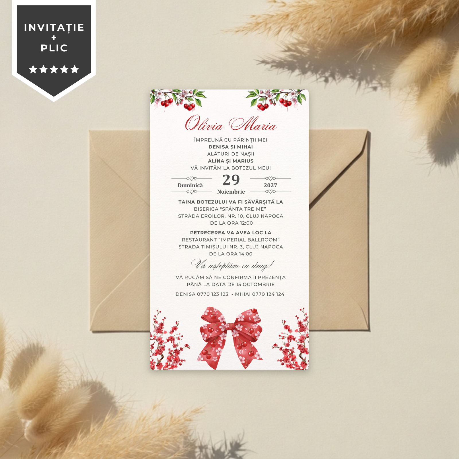 Invitatie Botez Beautiful Cherry, Format Digital-BalloonEvents.ro