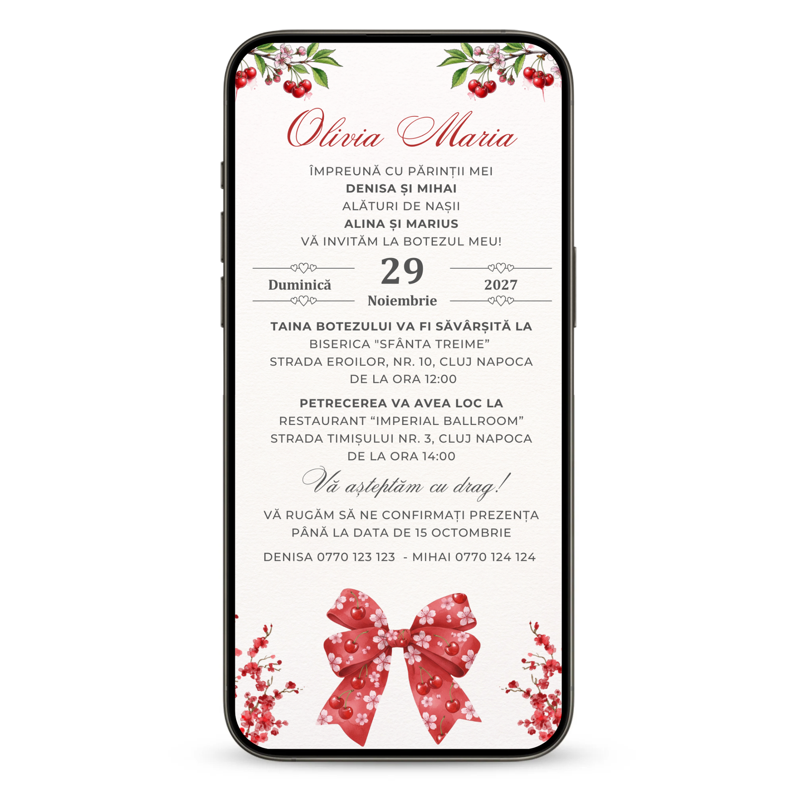 Invitatie Botez Beautiful Cherry, Format Digital-BalloonEvents.ro