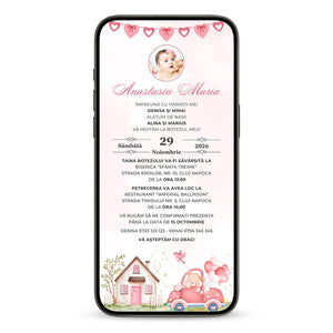 Invitatie Botez Beautiful Heart, Format Digital-BalloonEvents.ro