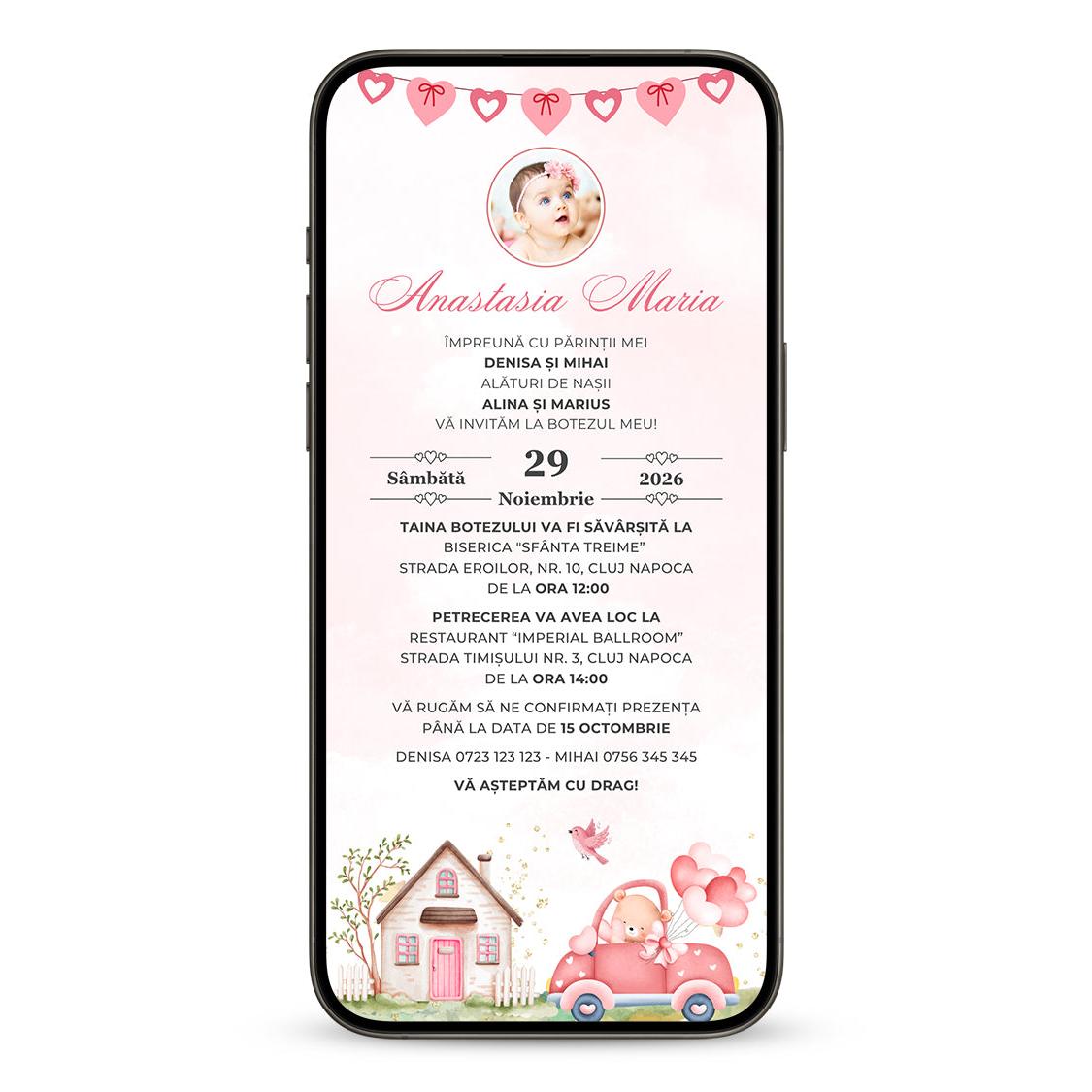 Invitatie Botez Beautiful Heart, Format Digital-BalloonEvents.ro