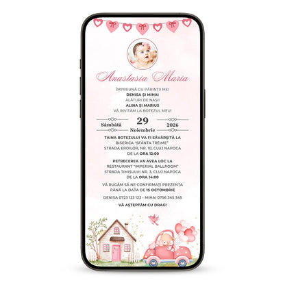 Invitatie Botez Beautiful Heart, Format Digital-BalloonEvents.ro