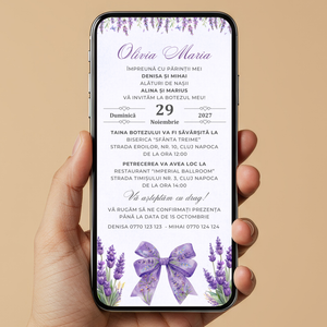 Invitatie Botez Beautiful Lavender, Format Digital