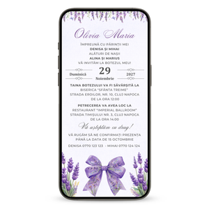 Invitatie Botez Beautiful Lavender, Format Digital-BalloonEvents.ro
