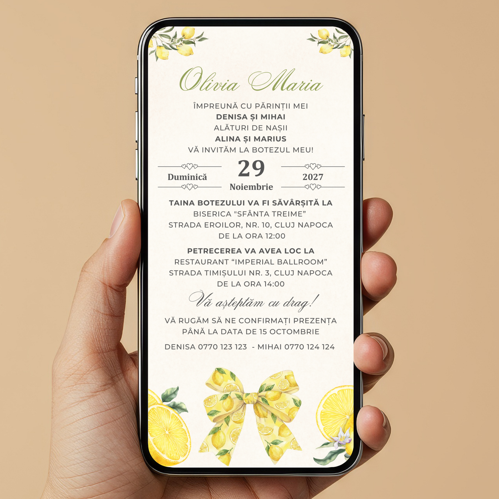 Invitatie Botez Beautiful Lemon, Format Digital-BalloonEvents.ro