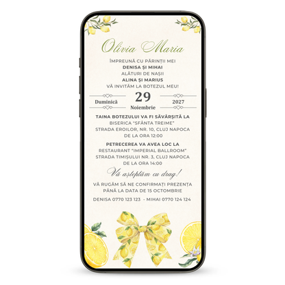 Invitatie Botez Beautiful Lemon, Format Digital-BalloonEvents.ro