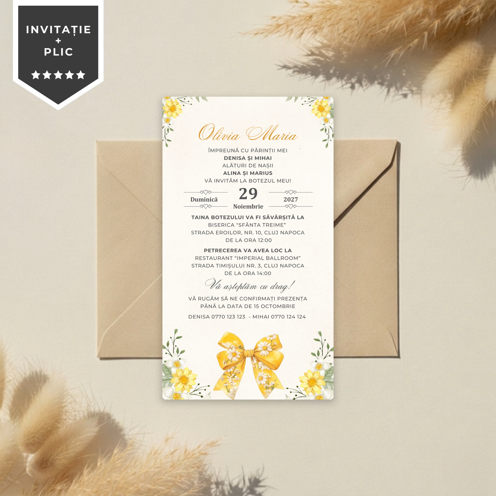 Invitatie Botez Beautiful Yellow, Format Digital-BalloonEvents.ro