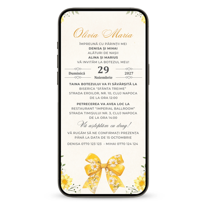 Invitatie Botez Beautiful Yellow, Format Digital-BalloonEvents.ro