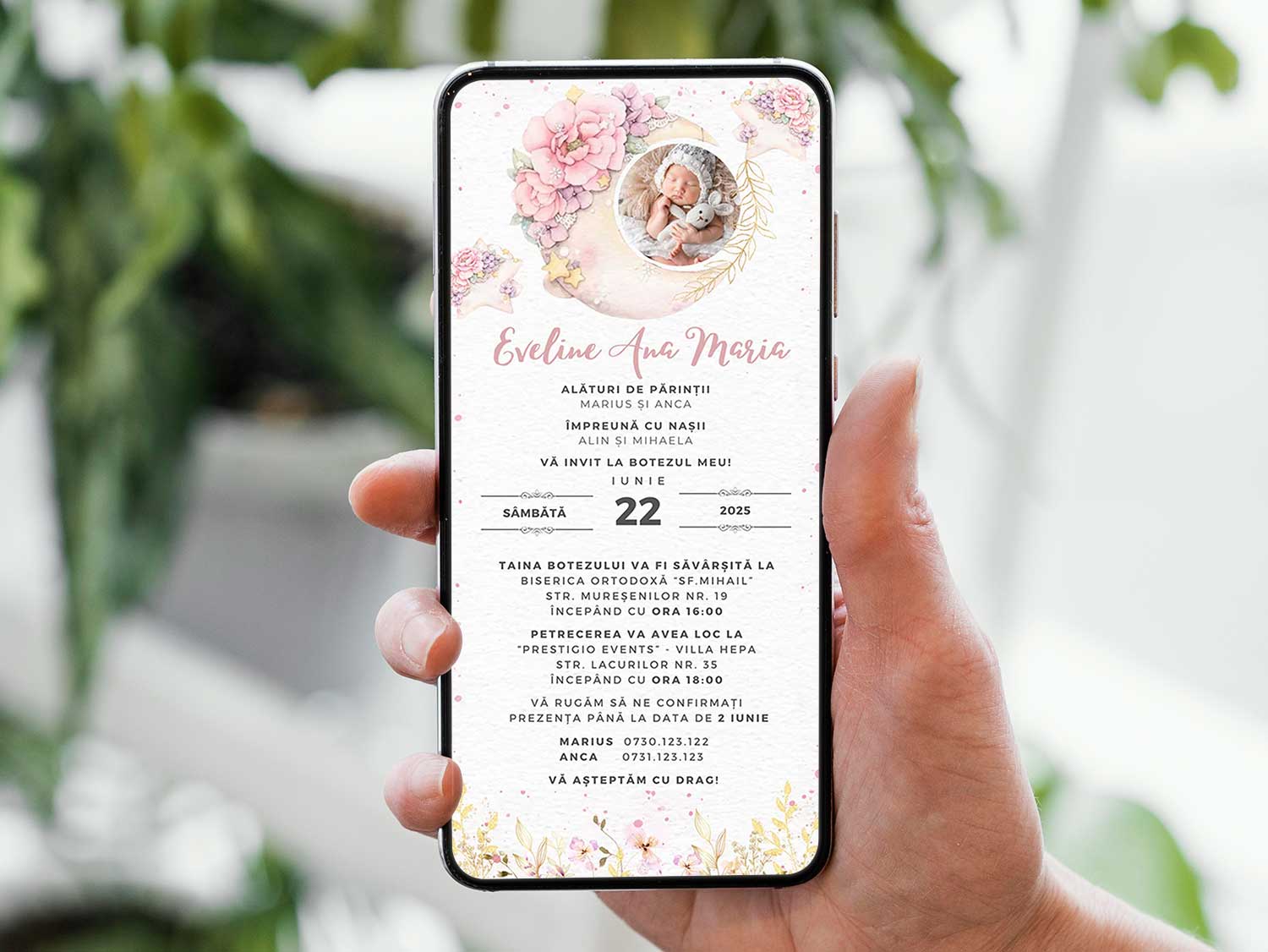 Invitatie Botez Bebe Retro, Format Digital