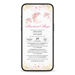 Invitatie Botez Bebe Retro, Format Digital