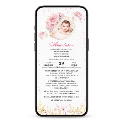 Invitatie Botez Bebe Retro, Format Digital-BalloonEvents.ro